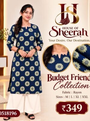 Navy Blue Floral Print Rayon Kurti