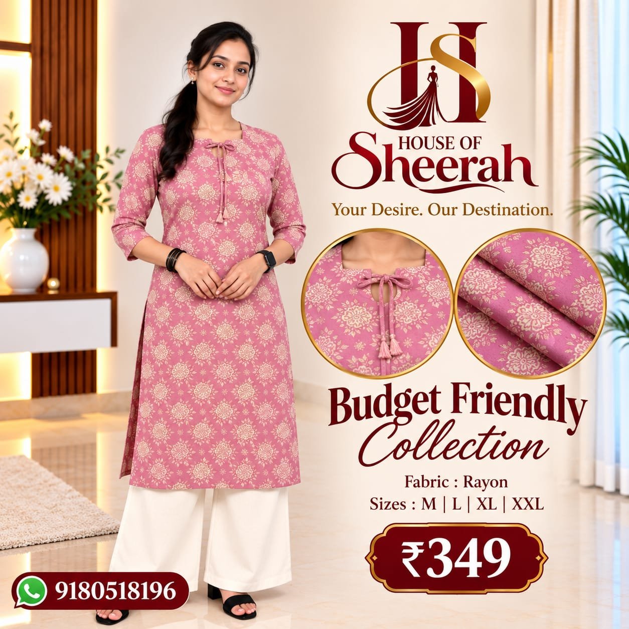 Dusty Pink Floral Print Rayon Kurti