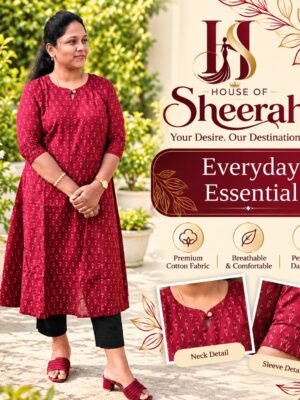 Maroon Printed Cotton Everyday Kurti
