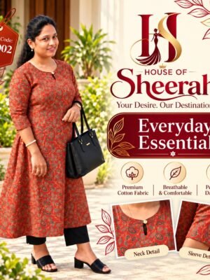 Rust Orange Paisley Print Cotton Kurti