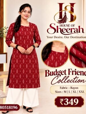 Maroon Rayon Printed Straight Kurti