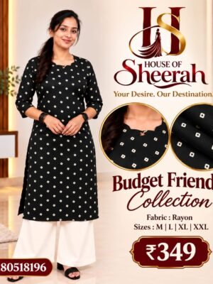 Black Geometric Print Rayon Kurti